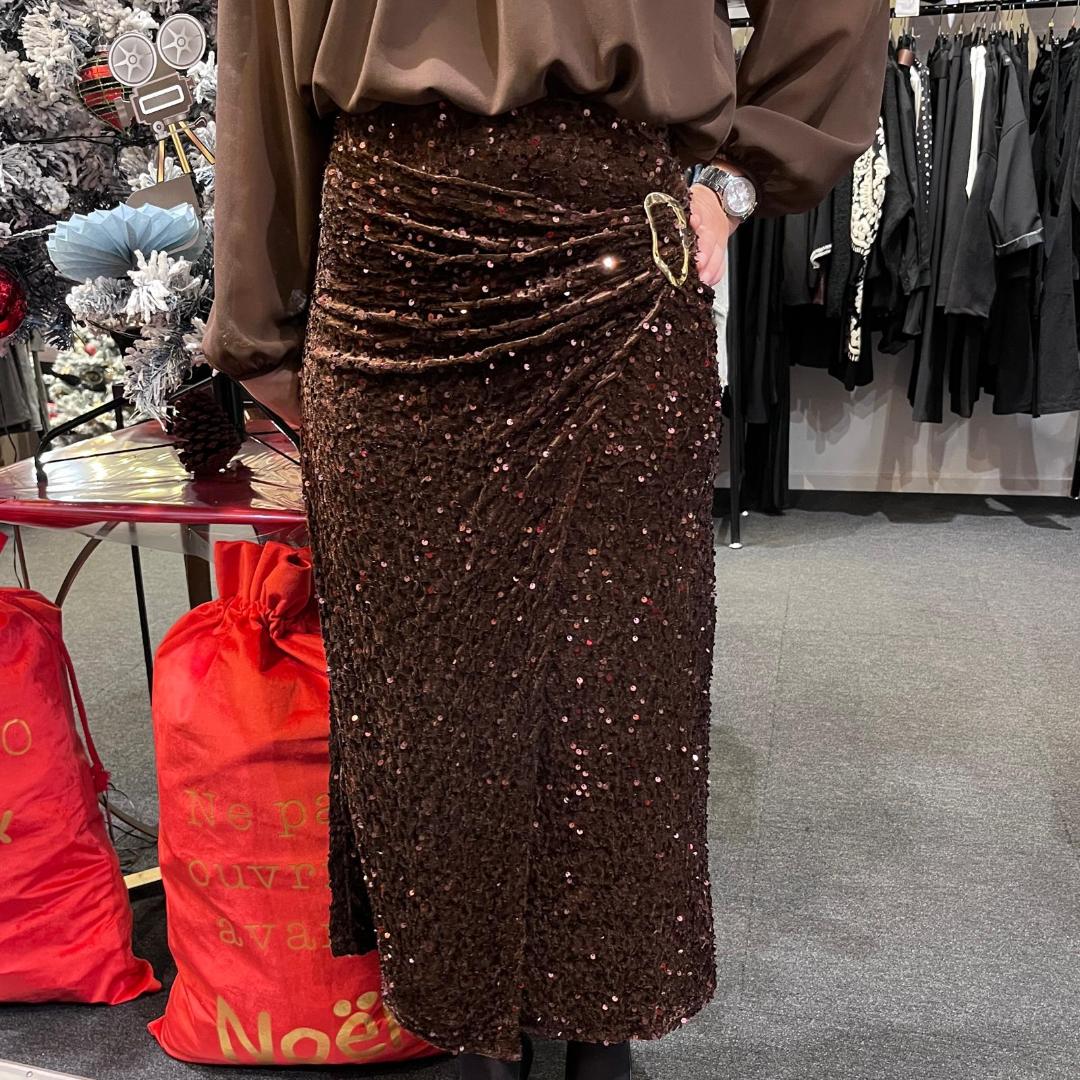 Jupe longue à sequins Marron – Image 2
